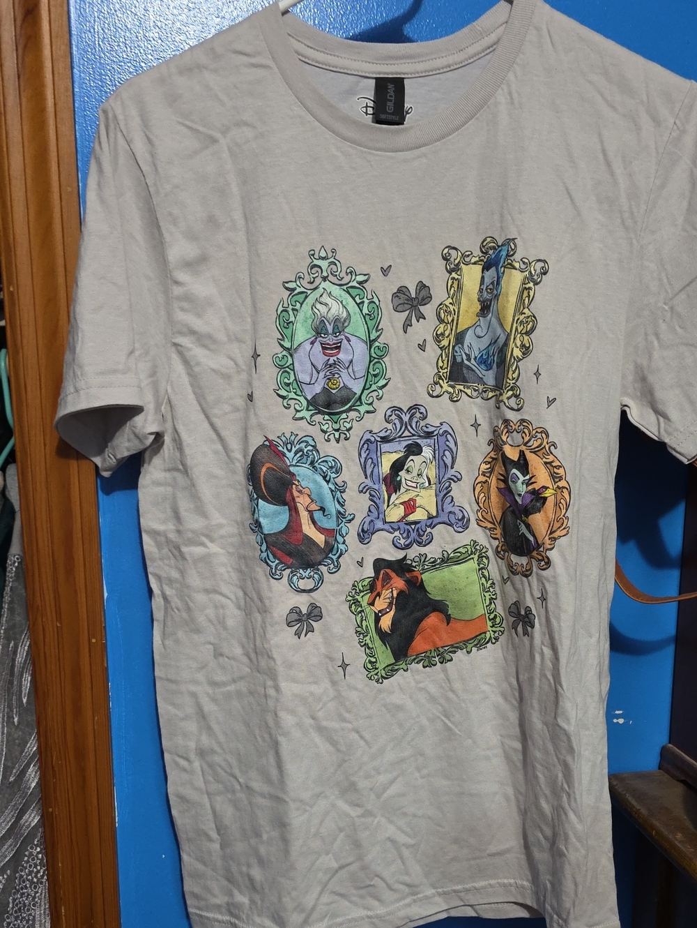 Gildan Light Gray Short-Sleeve Tee with Colorful Villain Portraits